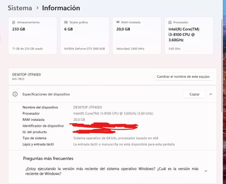 PC i3 8100 20GB RAM SSD Nvidia GTX 1060 6GB