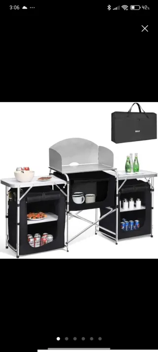 Tavolo da Campeggio Pieghevole con Cucina Portatile