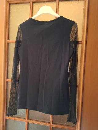 Maglietta Rossoporpora nera maniche tulle S