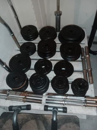 Discos de pesas 30 kg y mancuernas