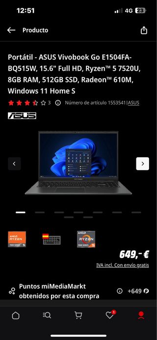 Portatile ASUS Vivobook Go E1504FA 15.6 Ryzen 5