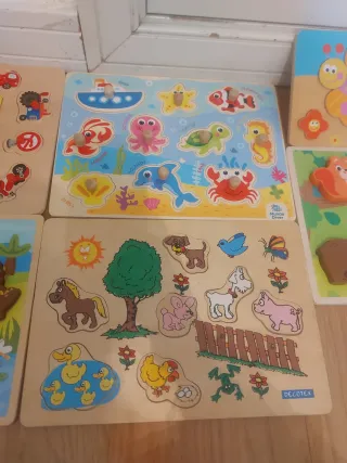 Lote Puzzles Madera y Cubo Torre