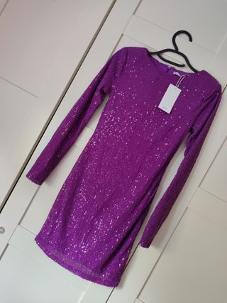 Vestido lentejuelas morado para fiestas, navidad