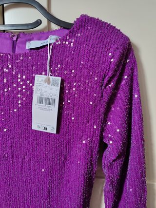 Vestido lentejuelas morado para fiestas, navidad