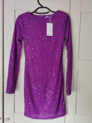 Vestido lentejuelas morado para fiestas, navidad