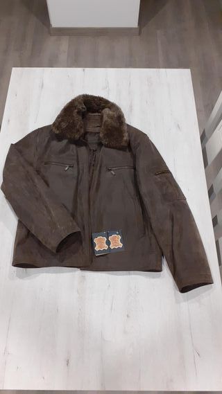 Cazadora Piel Aviador Talla XL Marrón
