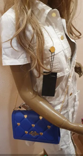 Bolso Love Moschino Azul Corazones Dorado