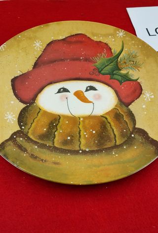 Piatto ceramica pupazzo neve natalizio