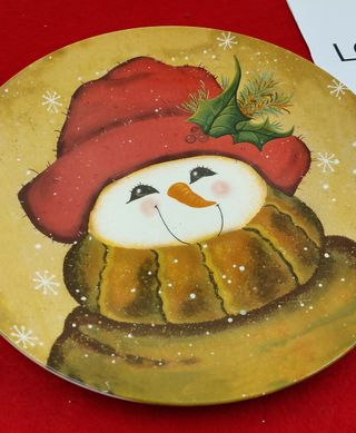 Piatto ceramica pupazzo neve natalizio