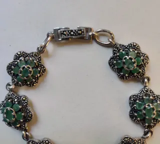 PULSERA PLATA DE LEY CON ESMERALDAS Y MARCASITAS