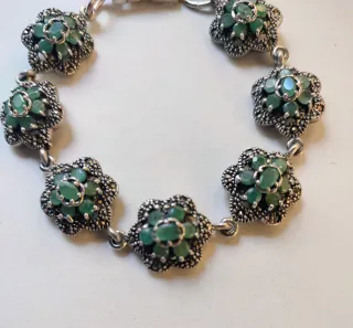 PULSERA PLATA DE LEY CON ESMERALDAS Y MARCASITAS