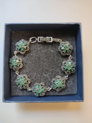 PULSERA PLATA DE LEY CON ESMERALDAS Y MARCASITAS