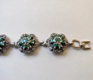 PULSERA PLATA DE LEY CON ESMERALDAS Y MARCASITAS
