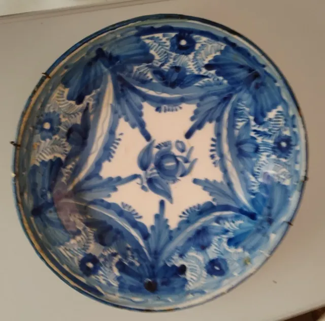 Plato Cerámica Manises Flores Azul