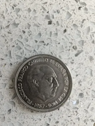 Moneda 50 Pesetas Franco 1957 E58 y billetes