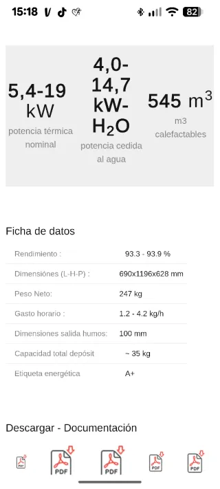 Caldera de pellets negra y roja