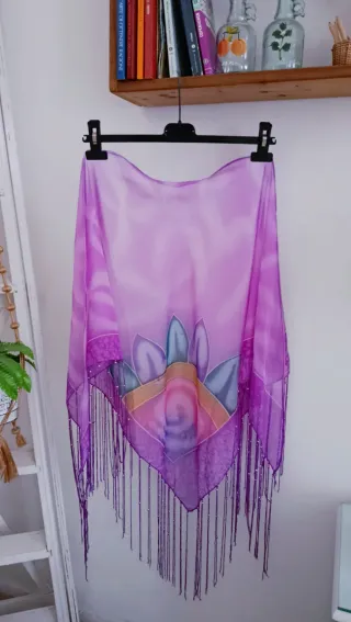 Foulard donna con frangia viola e rosa