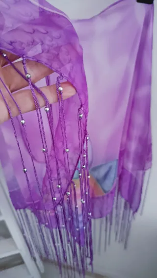 Foulard donna con frangia viola e rosa