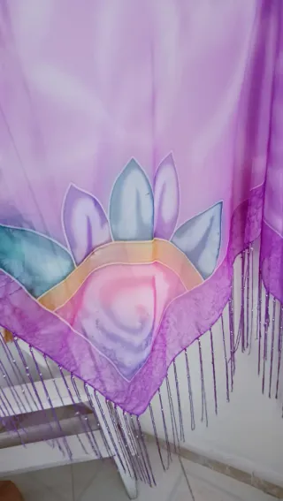 Foulard donna con frangia viola e rosa