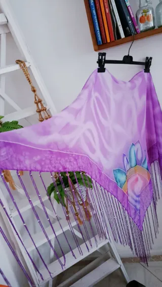 Foulard donna con frangia viola e rosa