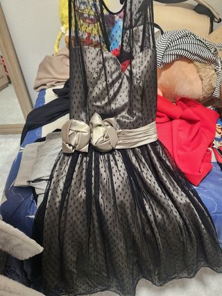 Vestido fiesta negro y dorado