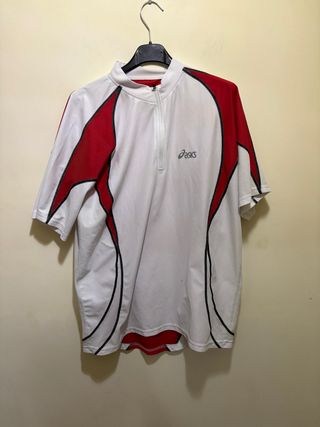Maglia Asics Mezza Zip Rossa e Bianca