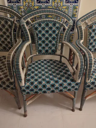 4 Sedie da giardino in vimini blu e bianco