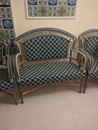 4 Sedie da giardino in vimini blu e bianco