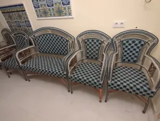 4 Sedie da giardino in vimini blu e bianco