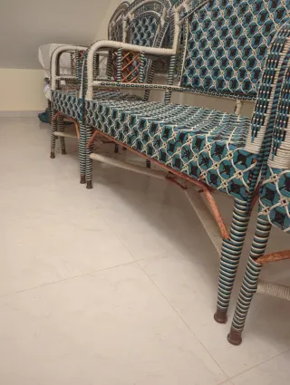 4 Sedie da giardino in vimini blu e bianco