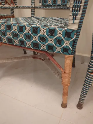 4 Sedie da giardino in vimini blu e bianco