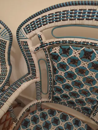 4 Sedie da giardino in vimini blu e bianco