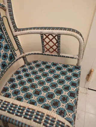 4 Sedie da giardino in vimini blu e bianco