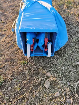 Cuna de viaje azul con diseño de delfín