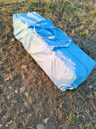 Cuna de viaje azul con diseño de delfín