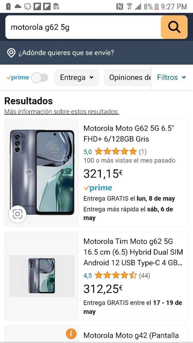 Motorola G62 5G, 128/6 GB y 50 megapíxeles