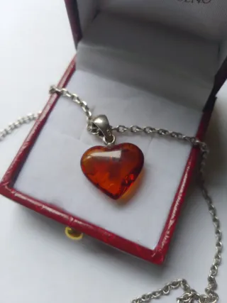 Colgante Corazón Ámbar y Plata