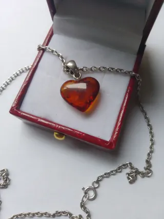 Colgante Corazón Ámbar y Plata