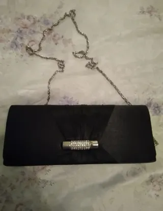 Bolso Cartera Fiesta Negro con Cadena Plata