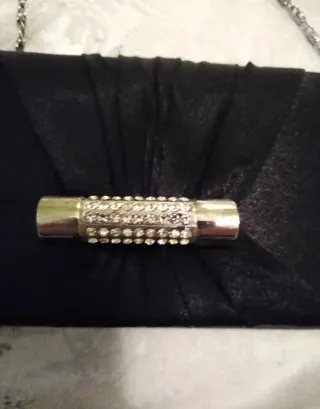 Bolso Cartera Fiesta Negro con Cadena Plata