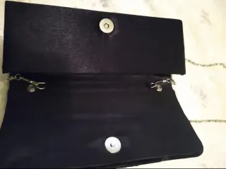 Bolso Cartera Fiesta Negro con Cadena Plata