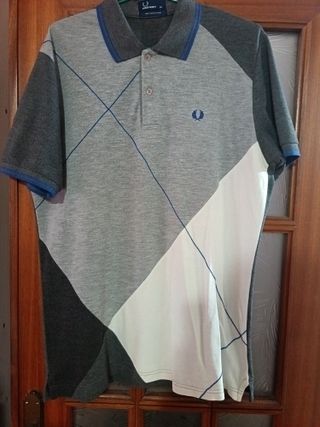 Polo Fred Perry XL Gris y Blanco