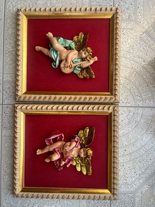 Juego 2 Cuadros Ángeles Hechos a Mano