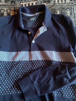 Polo Zara Hombre Talla M Azul Gris