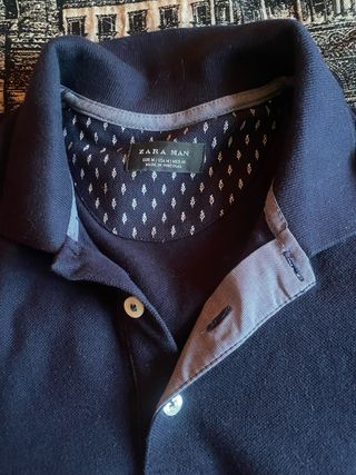 Polo Zara Hombre Talla M Azul Gris