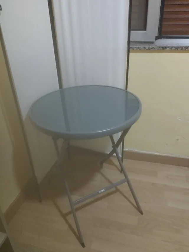 TAVOLO ACCIAIO LACATO CON VETRO TEMPERATO PIEGHEVOLE LEROY