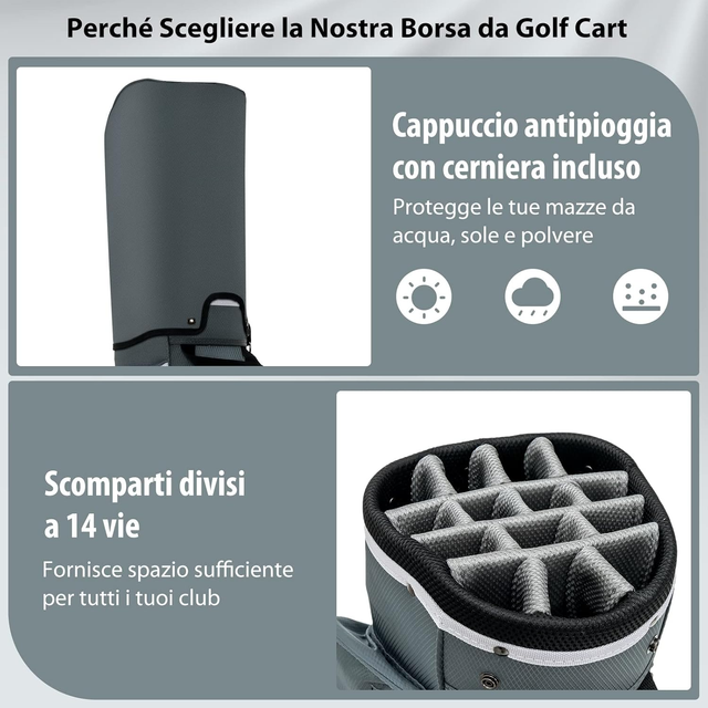 Borsa da Golf con 14 Divisori, Sacca da Golf per C