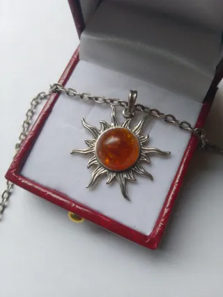Collar Plata y Ámbar Sol Antiguo .