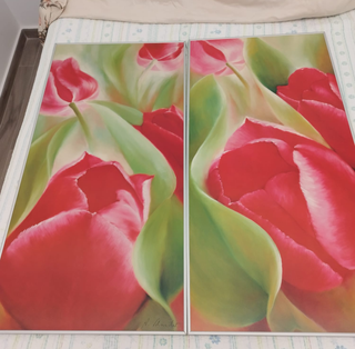 Cuadro de tulipanes rosas y rojos