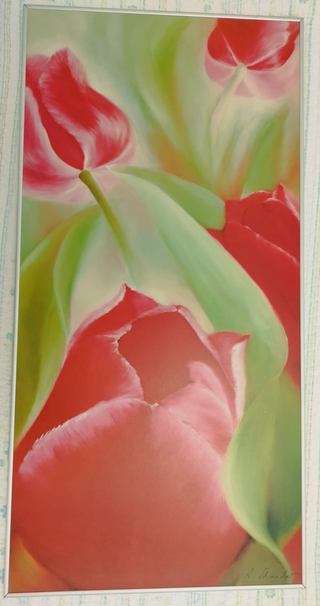 Cuadro de tulipanes rosas y rojos